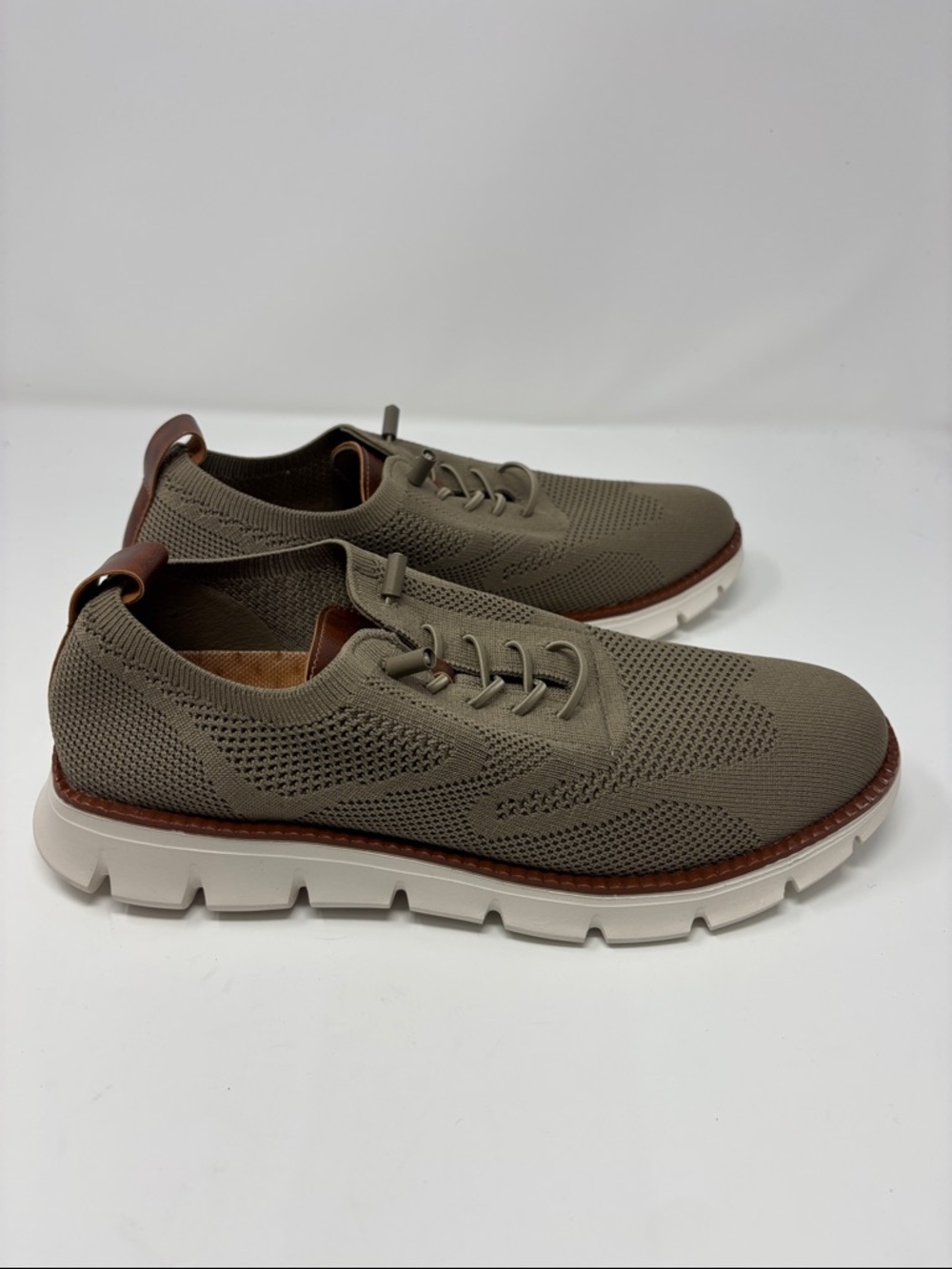 Breeze Men's Knit Lace-Up Casual Shoes in Olive with White Sole 43 - Picture 4 of 9